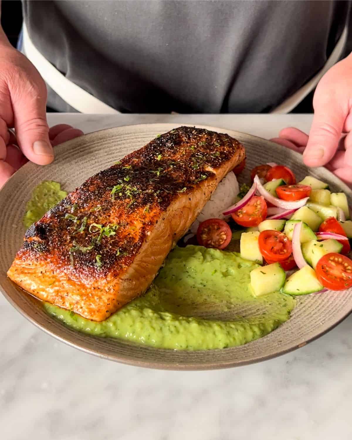 Pan Seared Blackened Salmon with Charred Jalapeno Crema - Zimmy's Nook